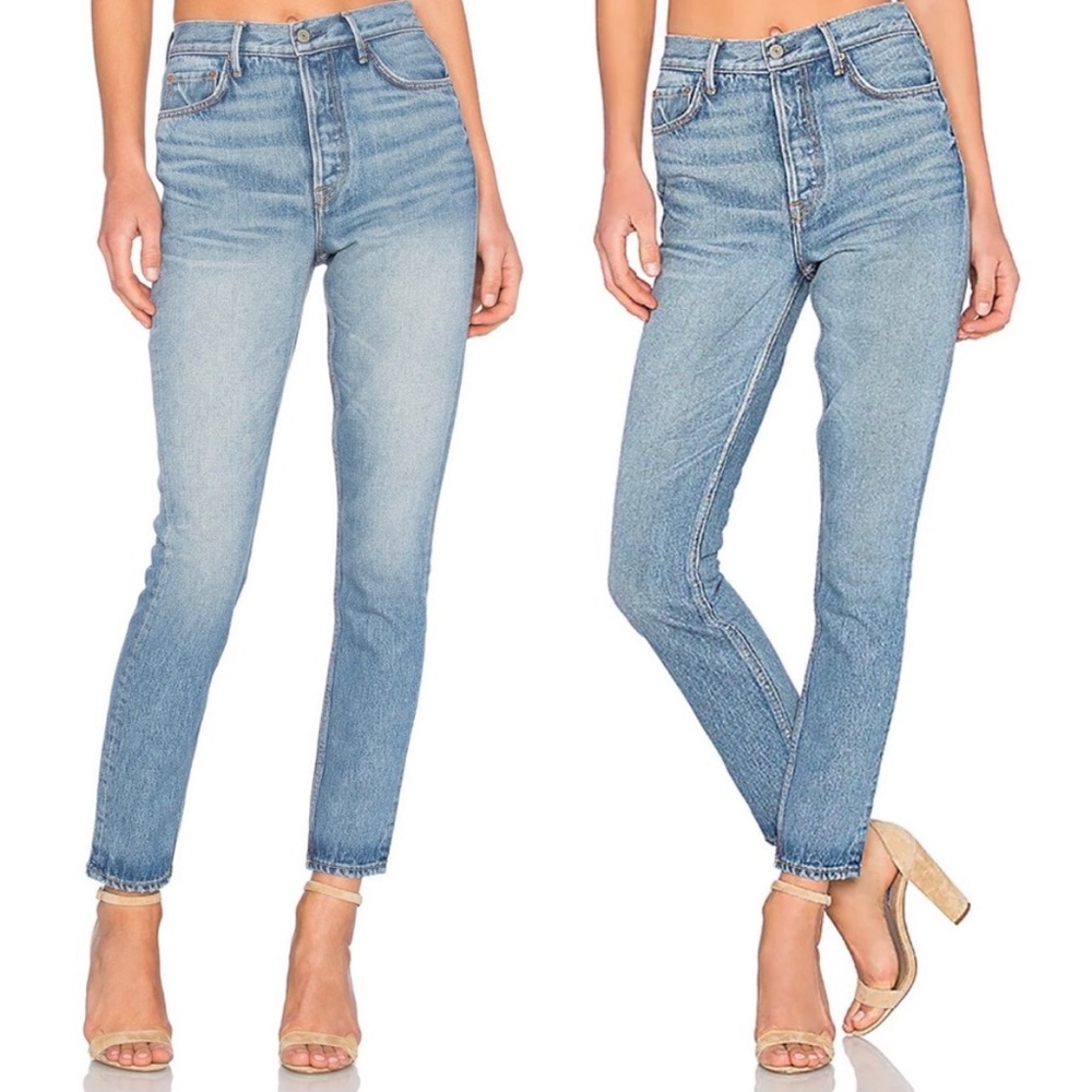 GRLFRND Karolina High Rise Tapered Button Fly Skinny Jeans The Way We Were 27